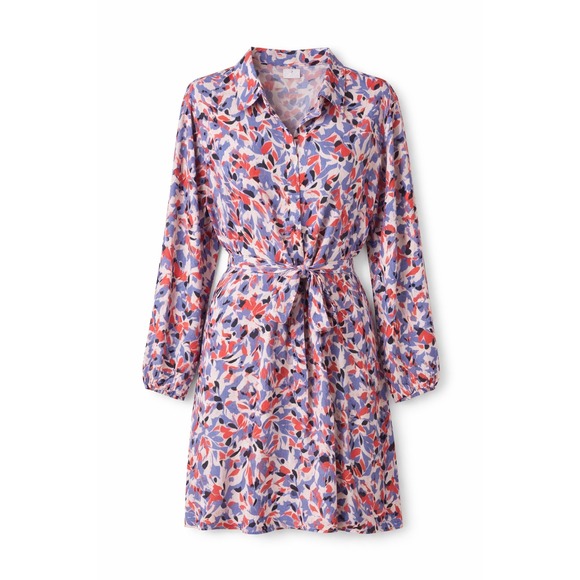 Well Worn Dresses & Skirts - Well Worn Shirt Dress XL Blue‎ Red Abstract Leaf Print Tie Waist Office Bohemian